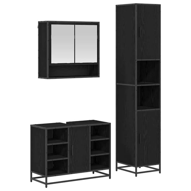 vidaXL Badezimmermöbel-Set 3-Tlg Schwarz Eichen-Optik Holzwerkstoff 3402335