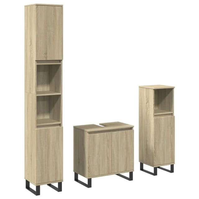 vidaXL 3-Tlg Badmöbel-Set Sonoma-Eiche Holzwerkstoff 3307675