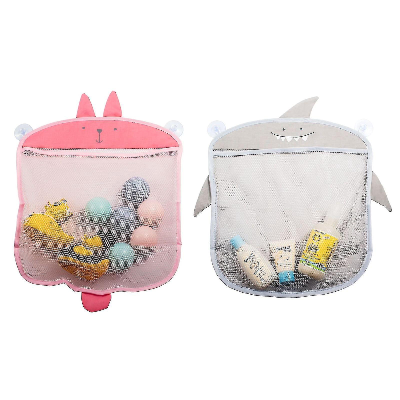 Set Mit 2 Aufbewahrungsboxen Für Kinderbadespielzeug, Hängende Netztaschen Für Badewanne Und Dusche, Grau Und Rosa.