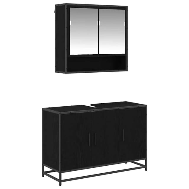 vidaXL Badezimmermöbel-Set 2-Tlg Schwarz Eichen-Optik Holzwerkstoff 3402389