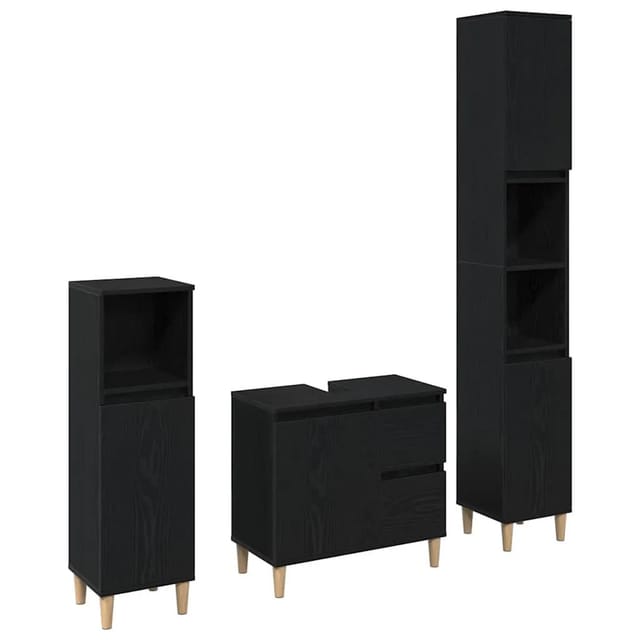 vidaXL Badezimmermöbel-Set Wandmontiert 3-Tlg Schwarz Eichen-Optik 3333086