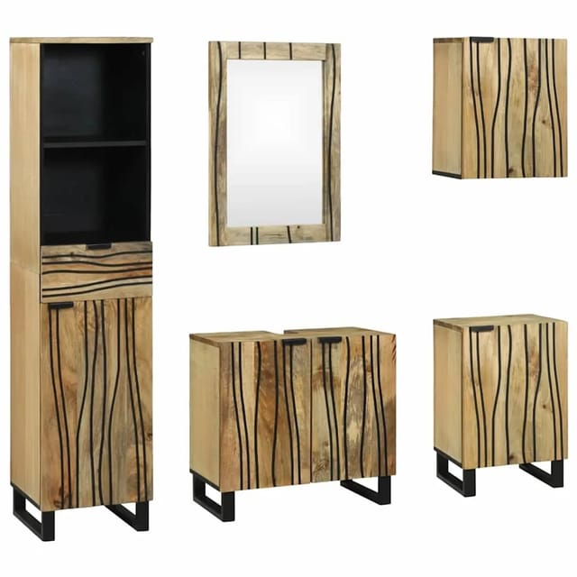 vidaXL Badezimmermöbel Set mit Schubladen 5-Tlg Braun Massivholz Mango 3310045
