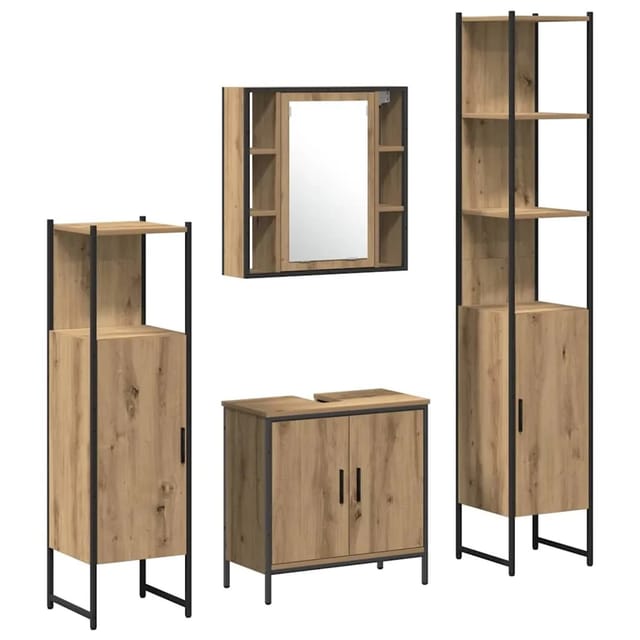 vidaXL Badezimmermöbel-Set mit Regal mit Tür 4-Tlg Braun Holzwerkstoff 3334428