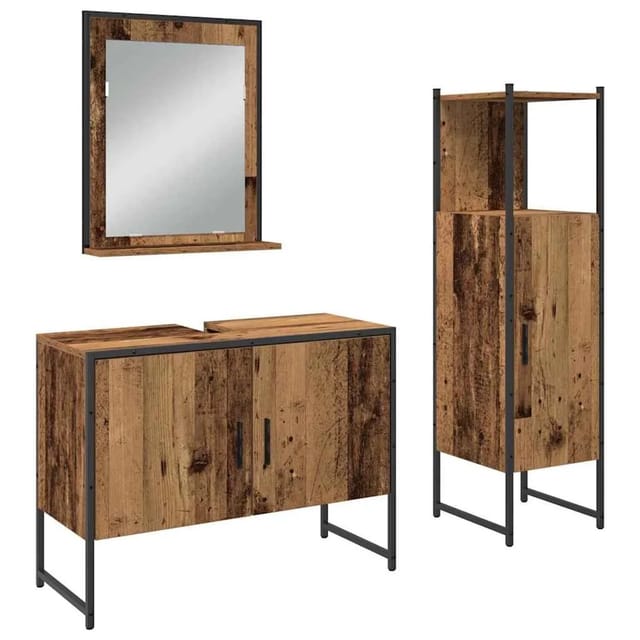 vidaXL Badezimmermöbel-Set mit Regal mit Tür 3-Tlg Braun Holzwerkstoff 3334374