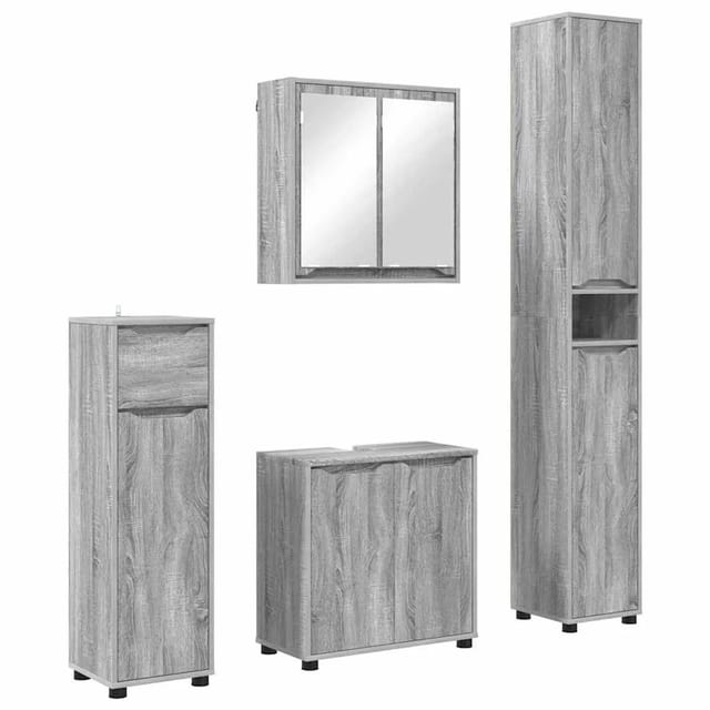 vidaXL Badezimmermöbel-Set mit Regal 4-Tlg Grau Sonoma Holzwerkstoff 3403846