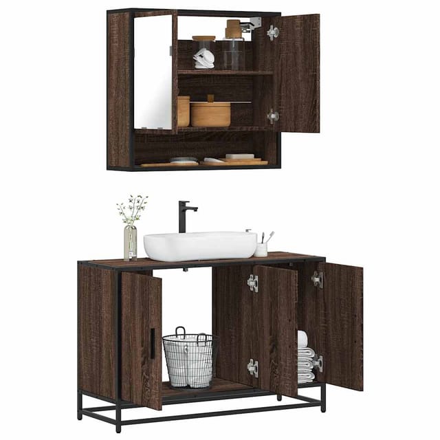 vidaXL 2-Tlg Badmöbel-Set Braun Eichen-Optik Holzwerkstoff 3300924
