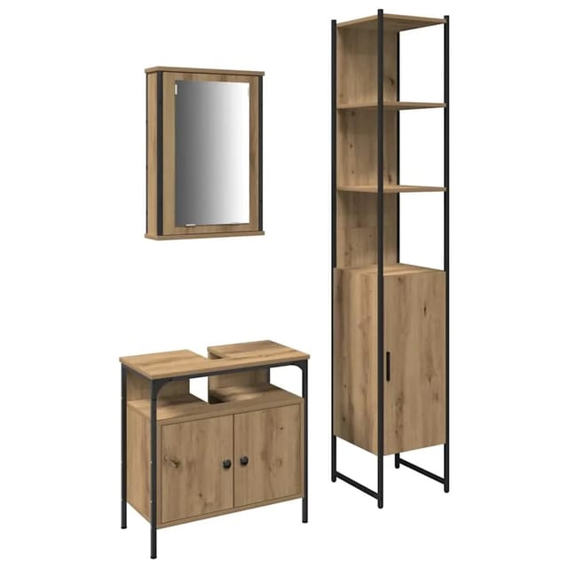 vidaXL Badezimmermöbel Set mit Regal 3-Tlg Artisan-Eiche Holzwerkstoff 3334396