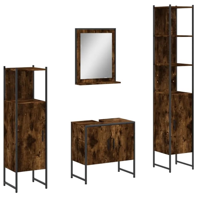 vidaXL 4-Tlg Badmöbel-Set Räuchereiche Holzwerkstoff 3214356