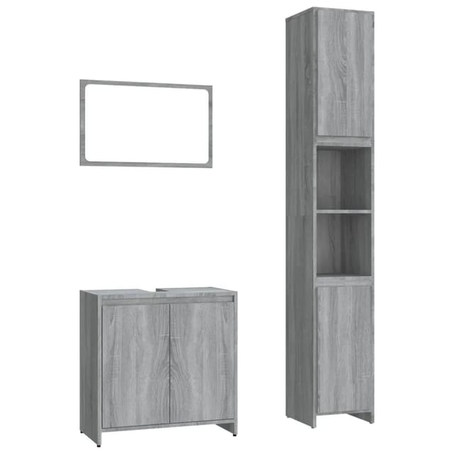 vidaXL 3-Tlg Badmöbel-Set Grau Sonoma Holzwerkstoff 3152720