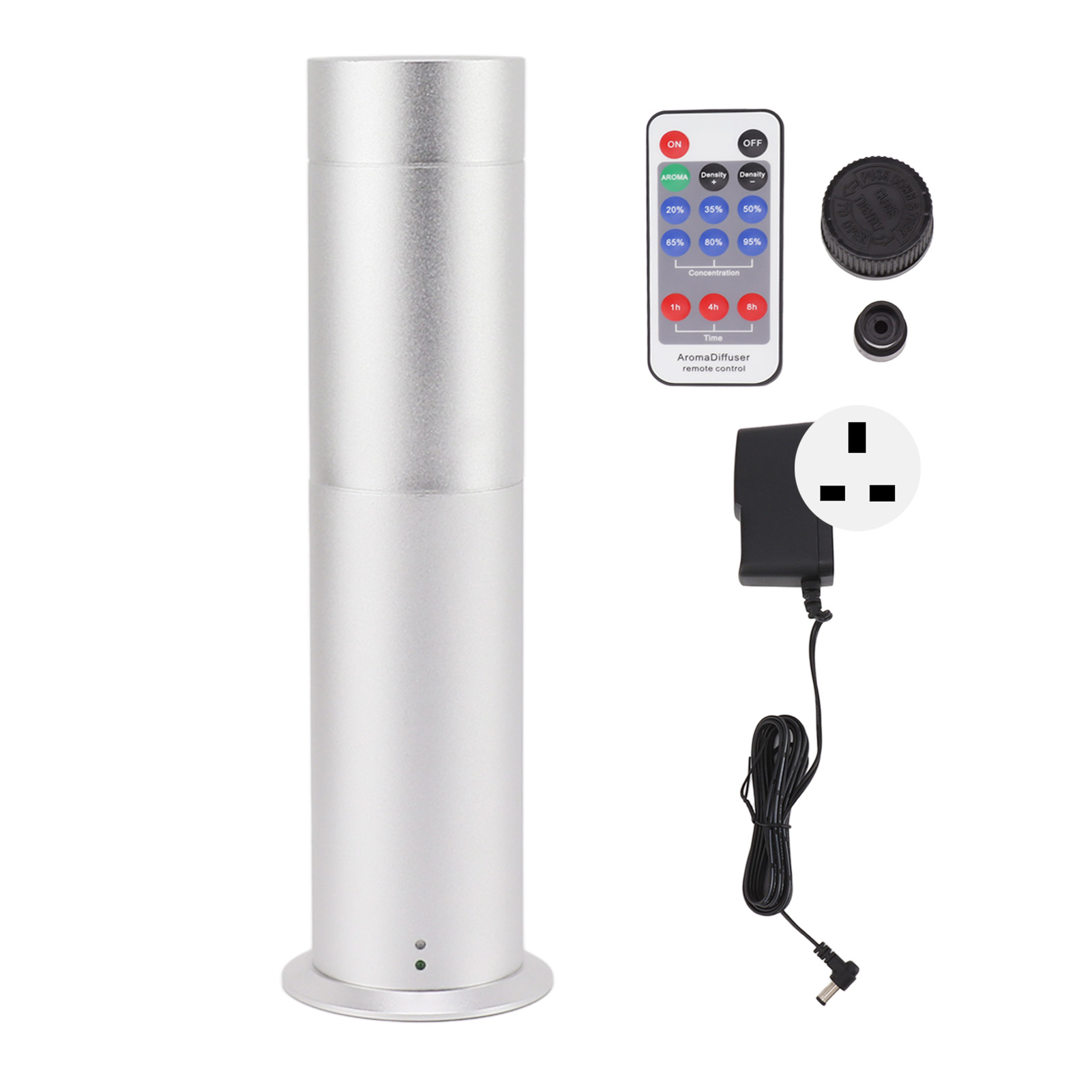 Ätherischer Öldiffusor Aus Aluminiumlegierung Mit Fernbedienung Für Zuhause, Büro, Hotel – 100–240 V, Uk-stecker, Silberfarben