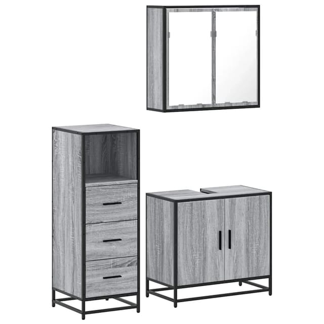 vidaXL 3-Tlg Badmöbel-Set Grau Sonoma Holzwerkstoff 3301008