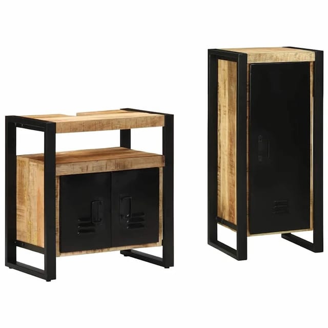 vidaXL Badezimmermöbel-Set mit Regal 2-Tlg Braun Massivholz Mango 3305608