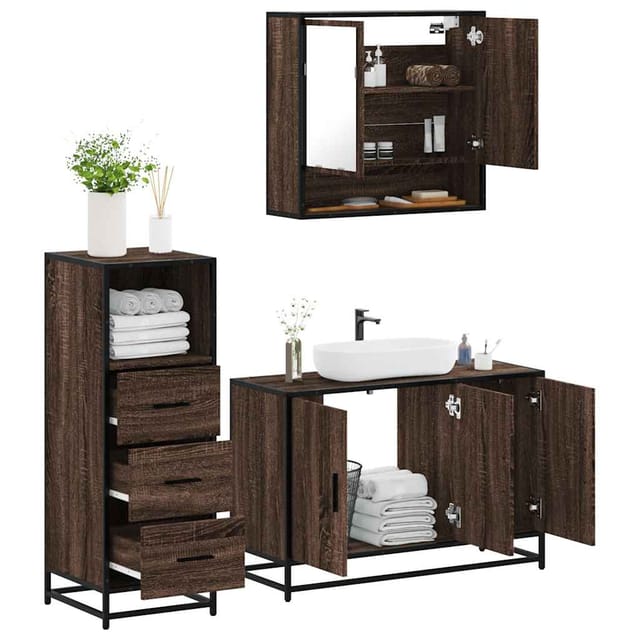vidaXL 3-Tlg Badmöbel-Set Braun Eichen-Optik Holzwerkstoff 3301044
