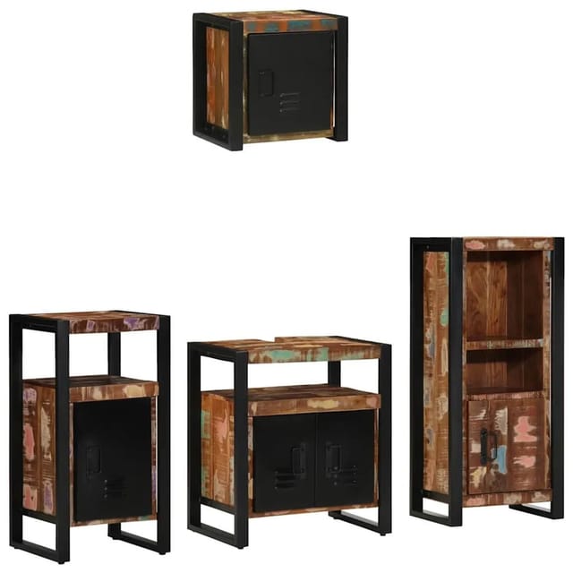 vidaXL Badezimmermöbel-Set mit Regal 4-Tlg Braun Massivholz Mango 3305639