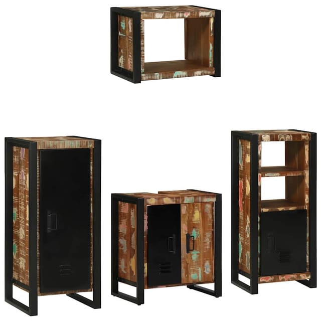 vidaXL Badezimmermöbel-Set mit Regal 4-Tlg Braun Massivholz Mango 3305677