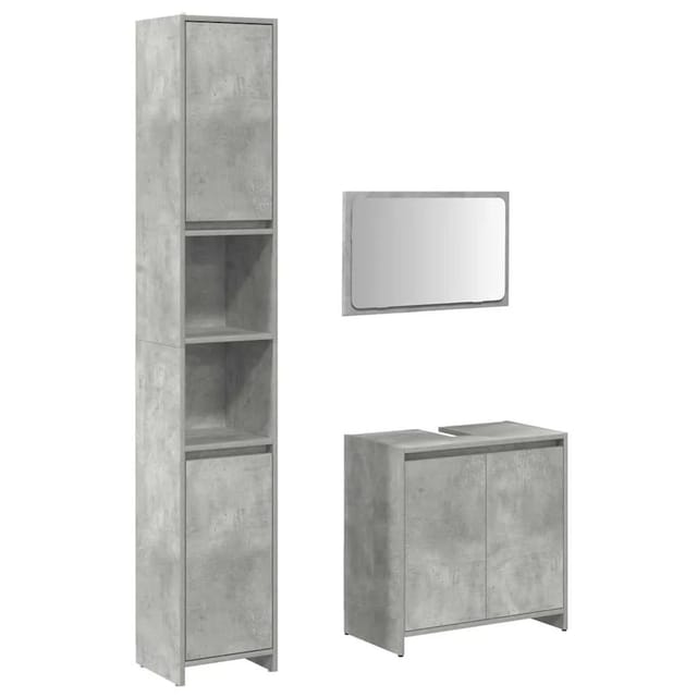 vidaXL 3-Tlg Badmöbel-Set Betongrau Holzwerkstoff 3324853