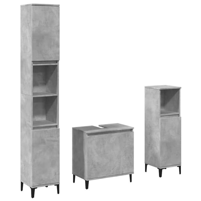 vidaXL 3-Tlg Badmöbel-Set Betongrau Holzwerkstoff 3324948