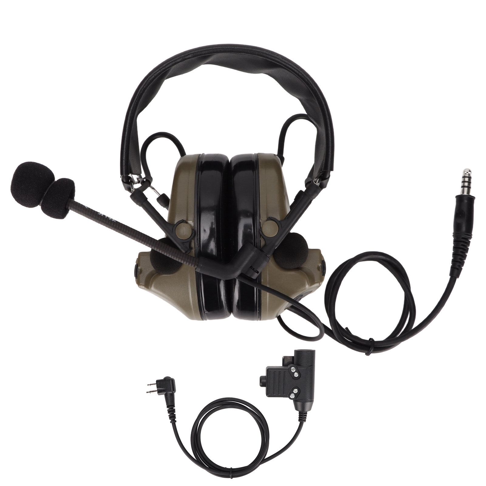 Militär-headset Mit Gehörschutz Und U94 Ppt-anschluss Für Motorola Gp88 Gp-300 Gp3688 Dep450 Ep450, Farbe: Armeegrün.
