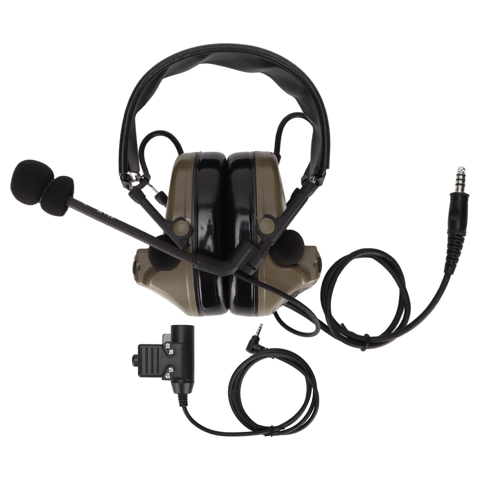 7,1-mm-militärhelm Mit Elektronischer Geräuschunterdrückung, Schießstirnband Und U94-ptt-anschluss, Kompatibel Mit Yaesu Vx-3r, Militärgrüne Farbe.