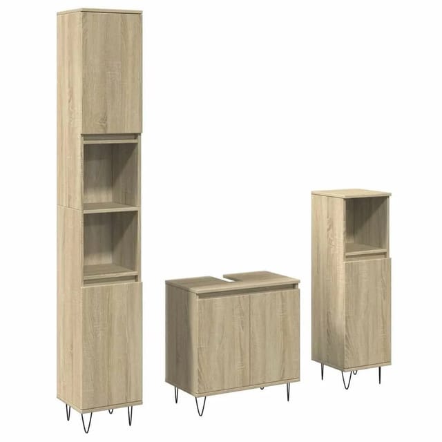 vidaXL 3-Tlg Badmöbel-Set Sonoma-Eiche Holzwerkstoff 3307674