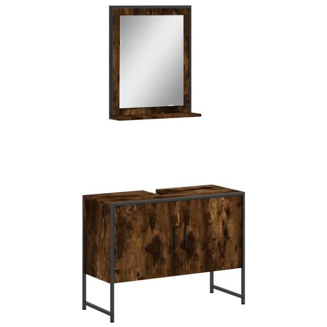 vidaXL 2-Tlg Badmöbel-Set Räuchereiche Holzwerkstoff 3214341