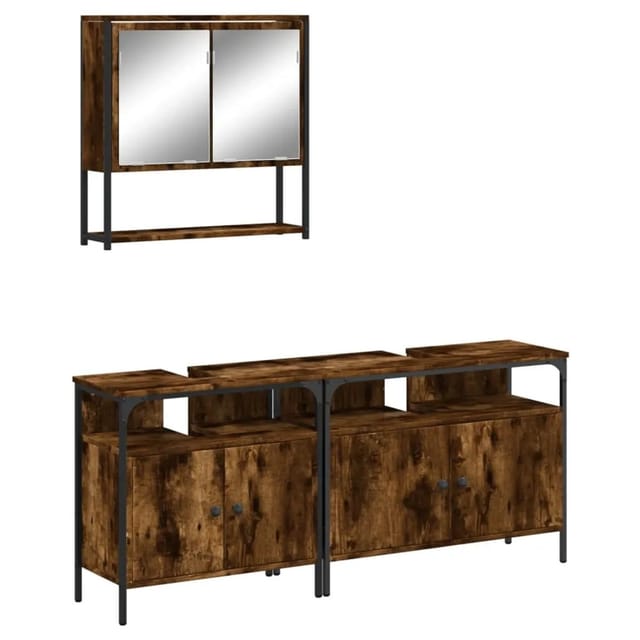 vidaXL 3-Tlg Badmöbel-Set Räuchereiche Holzwerkstoff 3214667