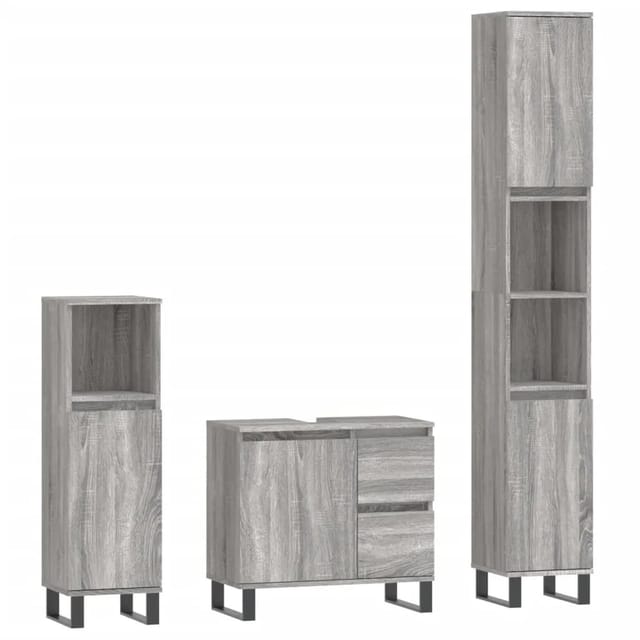 vidaXL 3-Tlg Badmöbel-Set Grau Sonoma Holzwerkstoff 3190235
