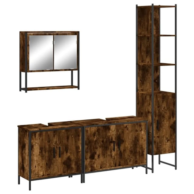 vidaXL 4-Tlg Badmöbel-Set Räuchereiche Holzwerkstoff 3214692