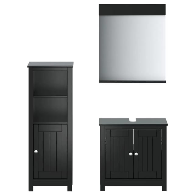 vidaXL 3-Tlg Badmöbel-Set BERG Schwarz Massivholz Kiefer 3206497