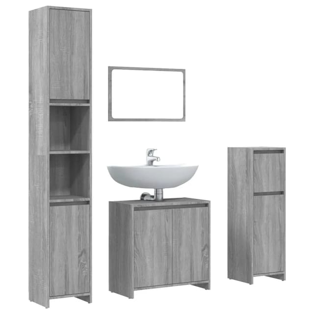 vidaXL 4-Tlg Badmöbel-Set Grau Sonoma Holzwerkstoff 3143929