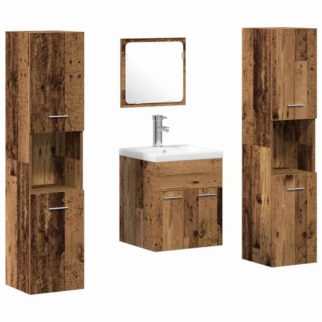 vidaXL Badezimmermöbel Set Wandmontiert 4-Tlg Altholz Holzwerkstoff 3332577