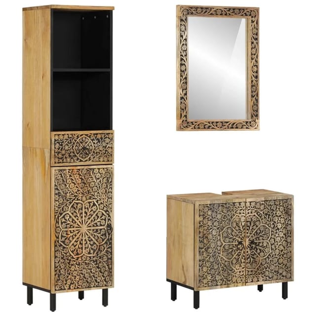 vidaXL 3-Tlg Badmöbel-Set Massivholz Mango 3206314
