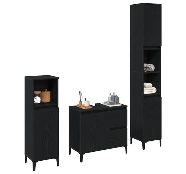 vidaXL Badezimmermöbel-Set Wandmontiert 3-Tlg Schwarz Eichen-Optik 3333087