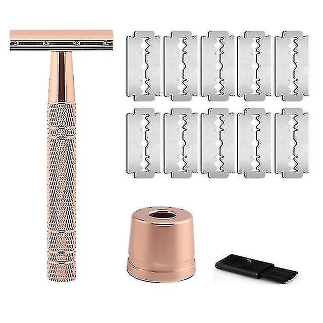 Klassischer, Doppelseitiger Sicherheitsrasierer In Roségold Für Damen Und Herren, Inklusive Haarentfernung Und 10 Kostenlosen Rasierklingen