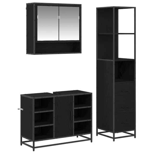 vidaXL Badezimmermöbel Set mit Schubladen 3-Tlg Schwarz Eichen-Optik 3402571