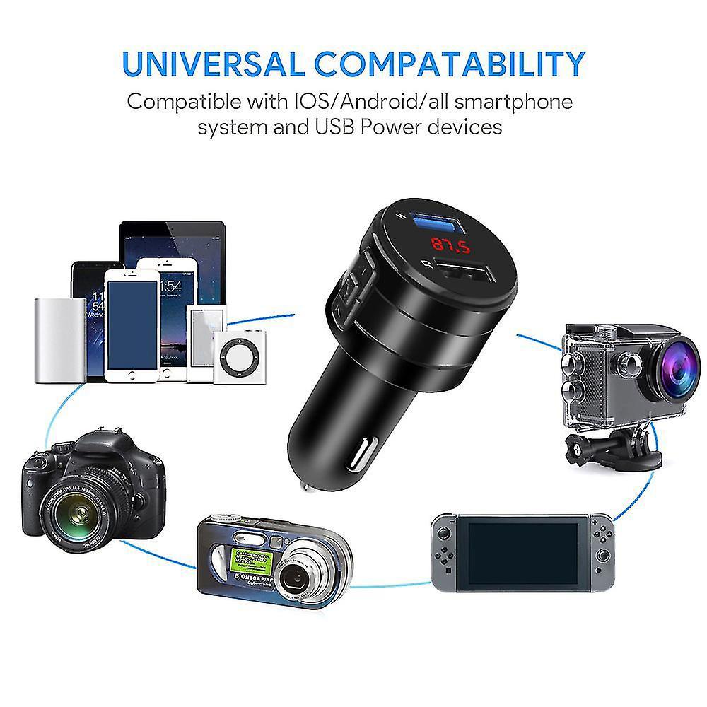 Bluetooth-fm-transmitter Fürs Auto, Zwei Usb-anschlüsse, Ladegerät, Aux-adapter, Freisprecheinrichtung, Schnellladefunktion.