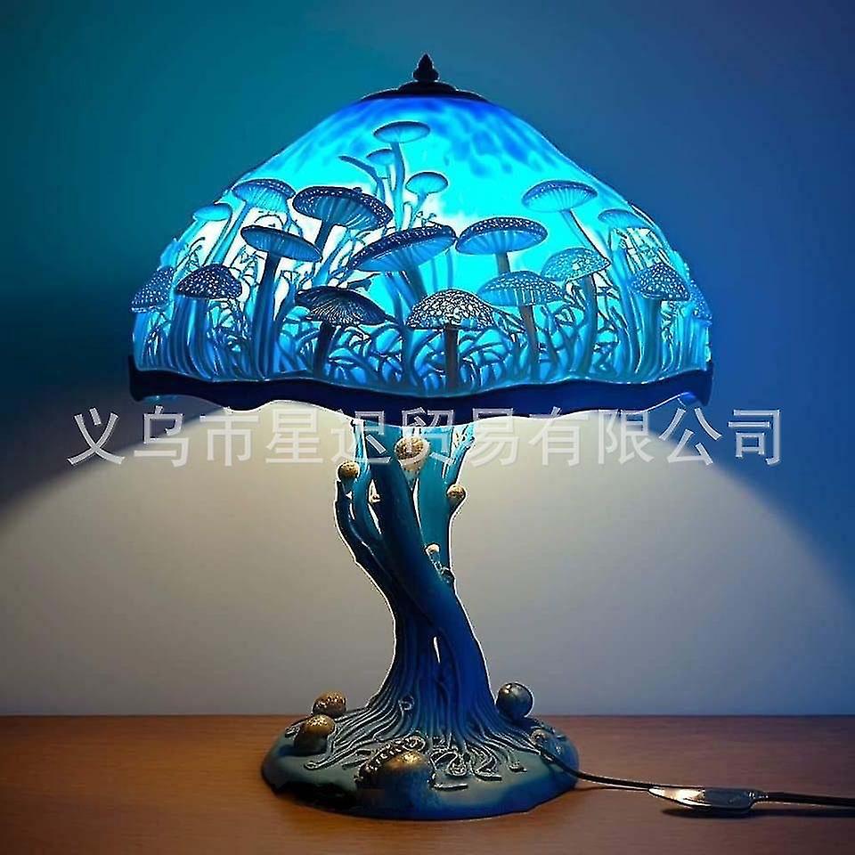 Tischleuchte Aus Buntglas Mit Botanischem Motiv (versandkostenfrei) - Blaue Pilzlampe - Blaue Pilzlampe