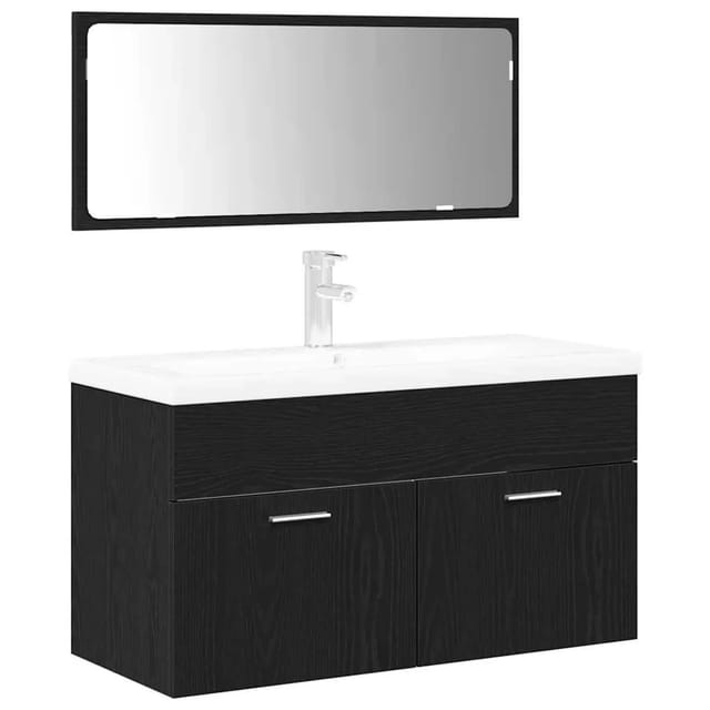 vidaXL Badezimmermöbelset 3-Tlg Schwarz Eichen-Optik 90x38,5x46cm 3334330