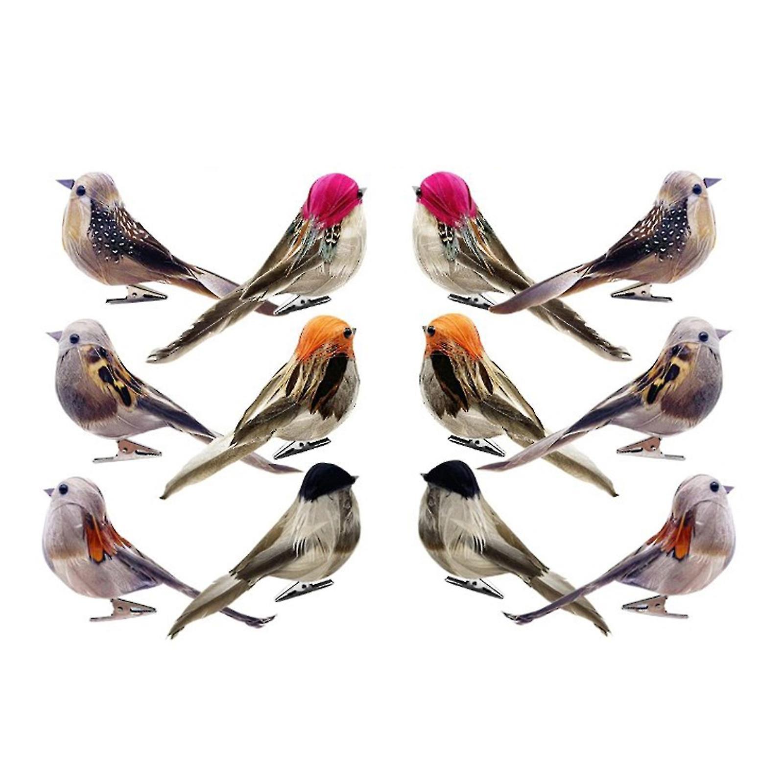 Set Mit 12 Realistischen Und Farbenfrohen Künstlichen Vögeln In 6 Verschiedenen Farben, Künstliche Frühlingssperlingsfedern Mit Clipverschluss, Kaesi Heimdekoration