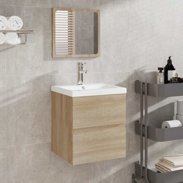 vidaXL Badschrank mit Spiegel Sonoma-Eiche Holzwerkstoff 804866