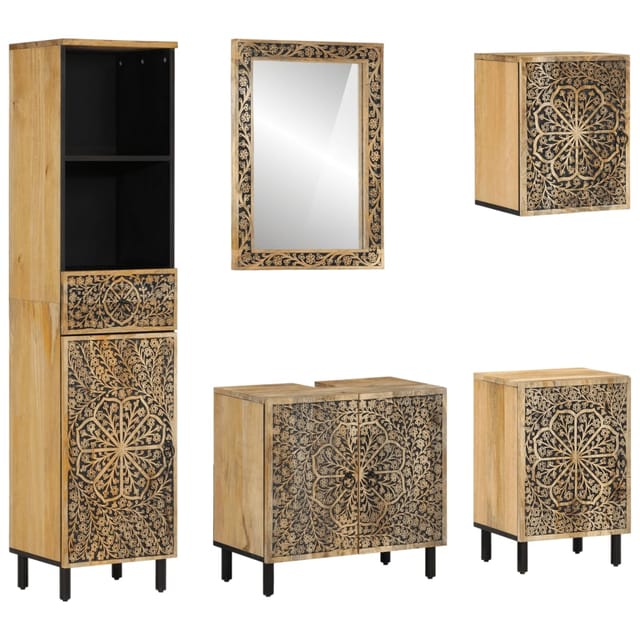 vidaXL 5-Tlg Badmöbel-Set Massivholz Mango 3206316