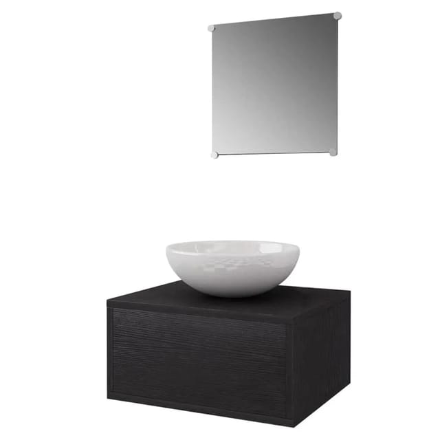 vidaXL 3-Tlg Badmöbel-Set mit Waschbecken Schwarz 272225