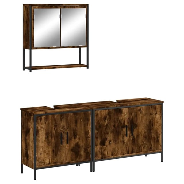 vidaXL 3-Tlg Badmöbel-Set Räuchereiche Holzwerkstoff 3214672