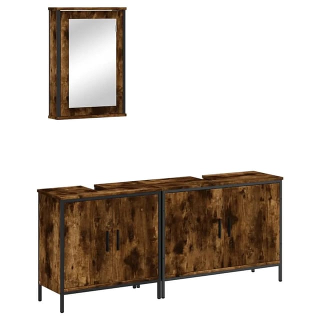 vidaXL 3-Tlg Badmöbel-Set Räuchereiche Holzwerkstoff 3214792