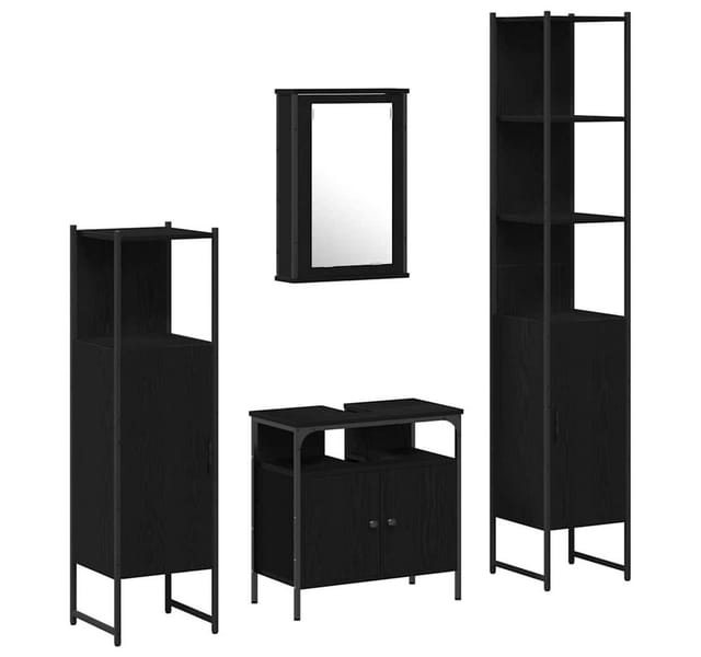 vidaXL Badezimmermöbel Set 4-Tlg Schwarz Eichen-Optik Holzwerkstoff 3334427