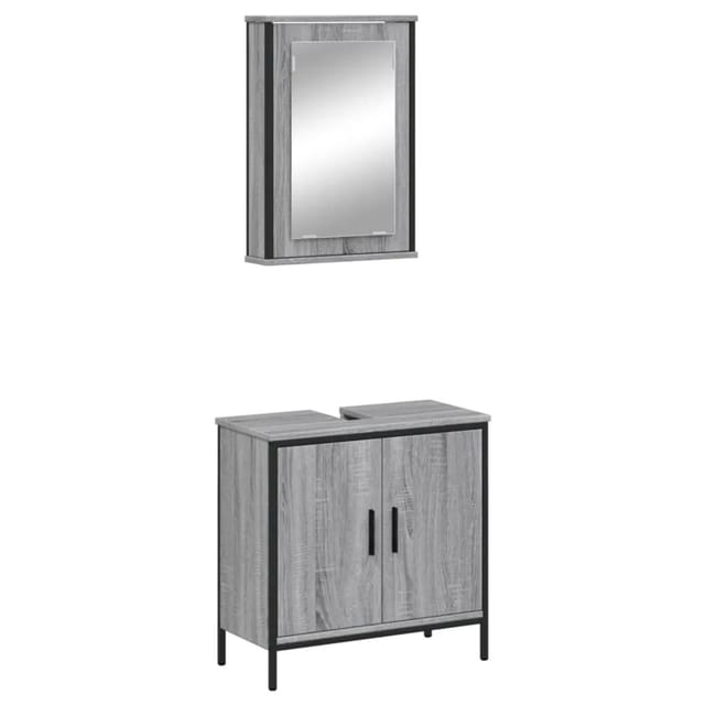 vidaXL 2-Tlg Badmöbel-Set Grau Sonoma Holzwerkstoff 3214783