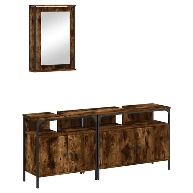 vidaXL 3-Tlg Badmöbel-Set Räuchereiche Holzwerkstoff 3214787