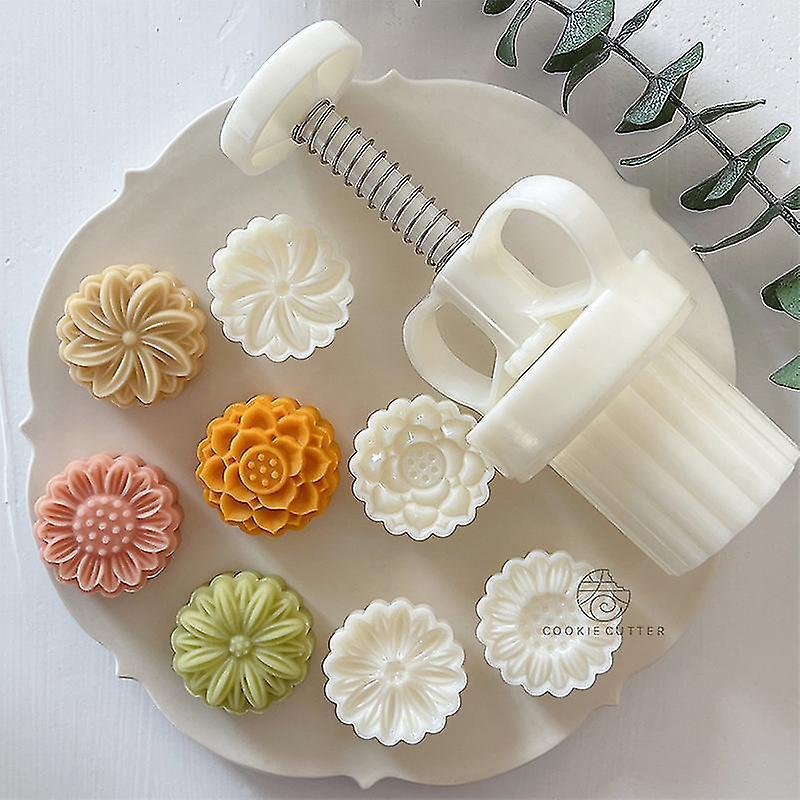 Mini-mondkuchenform Mit Blumenmuster (20 G) – Mungbohnenkuchen – Gänseblümchen, Sonnenblume, Lotus – Keksstempel – Mittherbstfest – Handgepresstes Gebäck