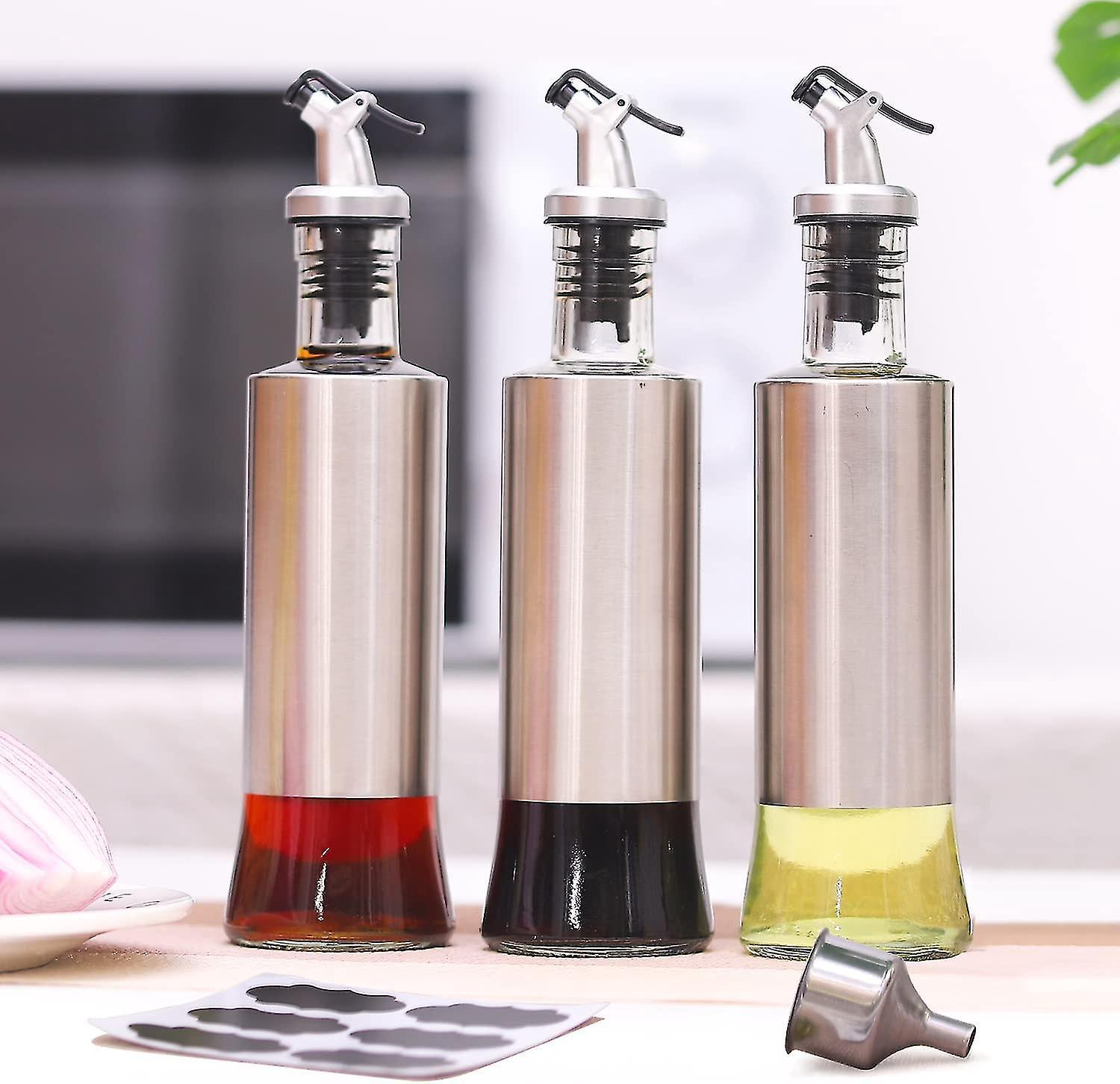 Öl- Und Essigspender-set, Olivenölspenderflasche Aus Glas, Ölspenderflasche Aus Edelstahl Zum Kochen, Backen Und Für Salate.