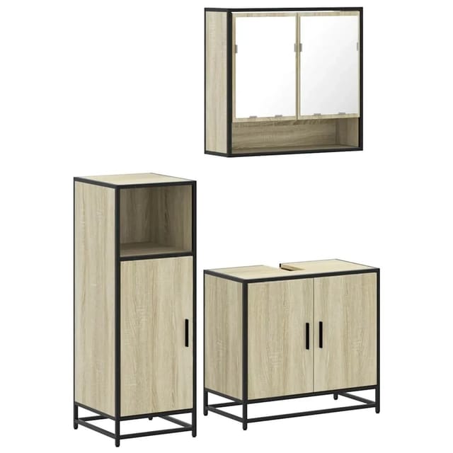 vidaXL 3-Tlg Badmöbel-Set Sonoma-Eiche Holzwerkstoff 3300976